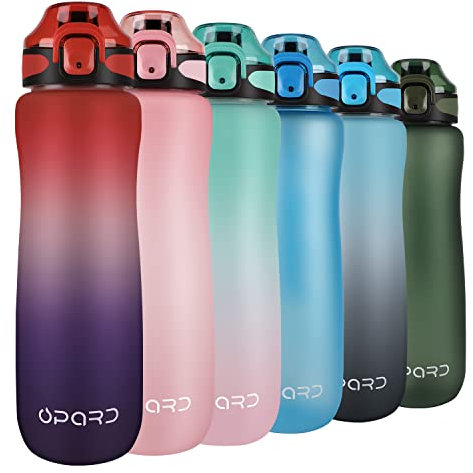 Opard 1L Trinkflasche Sport mit motivierender Zeitmarkierung und auslaufsicherem Klappdeckel, BPA-frei, wiederverwendbar, Tritan für Fitnessstudio und Outdoor (Red Purple)