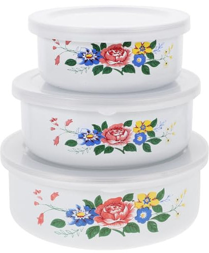 3pcs Enamel Bowls Vintage Enamel Mixing Bowls Salad Food Storage Preservation Kitchen Tableware Serving Containers Random Pattern