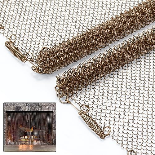 Memrita Kaminvorhang, 2 Packungen Funkenschutzgitter aus Metall mit Griffen für den Kamin, 2 Paneele, jedes Paneel misst 61 cm breit x 45,7 cm hoch, antikes Messing