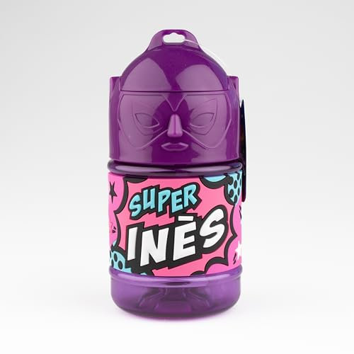 Bouteille personnalisée pour enfant, gourde d'eau avec paille - Super Inès