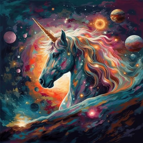 OfFsum Kit de Peinture Numero par Numéros pour Adultes et Enfants avec Toile Texturée Pré-imprimée de 40 x 50 cm, Peintures Acryliques et 3 Pinceaux, Idéal pour les Débutants, Licorne Planète 8
