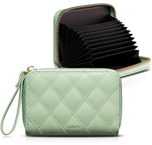 Vulkitty Portefeuille pour Cartes de Crédit Petit Portefeuille pour Femme Porte Cartes en Cuir avec Fermeture éclair Porte Cartes Compact en Accordéon 11 Emplacements pour Cartes