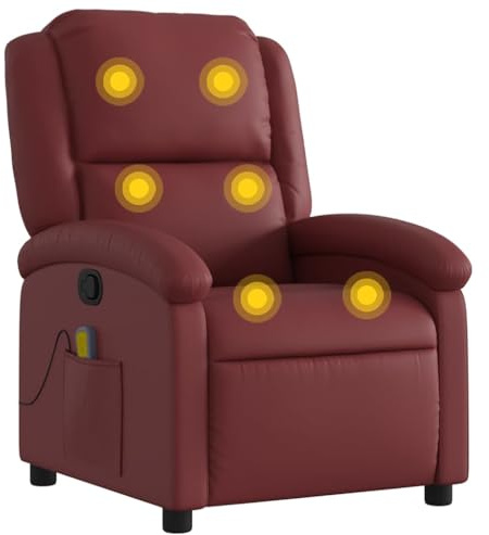 vidaXL Massagesessel, Sessel Verstellbare Rückenlehne, Fernsehsessel Relaxsessel mit Vibrationsfunktion, Liegesessel Polstersessel Ruhesessel, Weinrot Kunstleder