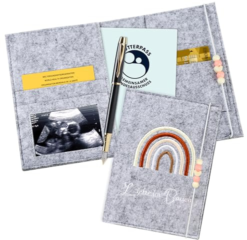MINISONA Felt Maternity Log Cover, German Maternity Log, Handmade Maternity Log Cover, Maternity Passport Cover, Light Grey Maternity Log with Compartments for Vaccination Certificate (Light Grey)