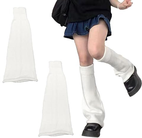 XQMMGO Stulpen Damen Lolita Leg Warmers, Winter Beinstulpen Stricken, für Frauen und Mädchen Knöchelwärmer 40cm- 60cm Hohe fußlose Kniestrümpfe (Weiß)