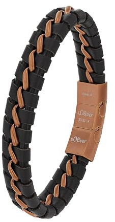 s.Oliver Armband Edelstahl Leder Herren Armschmuck, 20+1,5 cm, Schwarz, Kommt in Schmuck Geschenk Box, 2037990