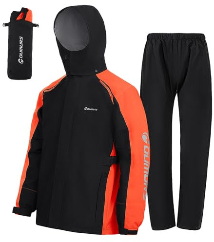 Oumurs Motorrad-Regenanzug für Damen und Herren, wasserdicht, für Angeln, Reiten, Golf, Arbeit, Fahrrad, Jagd, Camping, Regenmantel, leicht, Nylon, reflektierend, Schwarz / Orange, Orange/Abendrot im