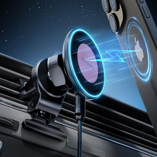 VOLOHAS 15W Support Telephone Voiture Chargeur Induction, Support Magsafe Voiture Support Telephone Voiture MagSafe Chargeur sans Fil Voiture pour iPhone 15 14 13 12 Samsung Xiaomi