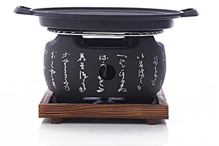 CCKUYT Charcoal Grill Japanese Charcoal Stove Portable Round Barbecue Stove with Wire Mesh Grill And Wooden Base for Household, Yakiniku, Robata, Yakitori, Takoyaki And BBQ Hous