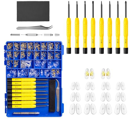 Magnetic Eyeglass Repair kit with Gold Screw, Upgraded All-in-One Eye Glass Repairing Kit Included Precision Screwdriver Sets, Nose Pads
