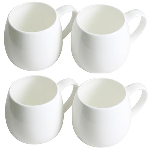 Olly & Rose White Bone China Coffee and Tea Mugs - 4 Pack - Large 480ml Cups - Durable and Dishwasher Safe Premium Gloss White Drinking Coffee Mugs and White Tea Cups