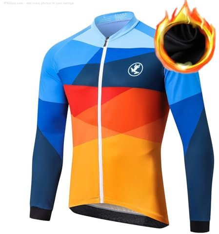 UGLY FROG MTB Winter Thermal Fleece Team Long Sleeve Cycling Jersey For Men,Warmer Road Bike Jacket Quick Dry Bicycle Clothing for outdoor Temperature 5-15°C