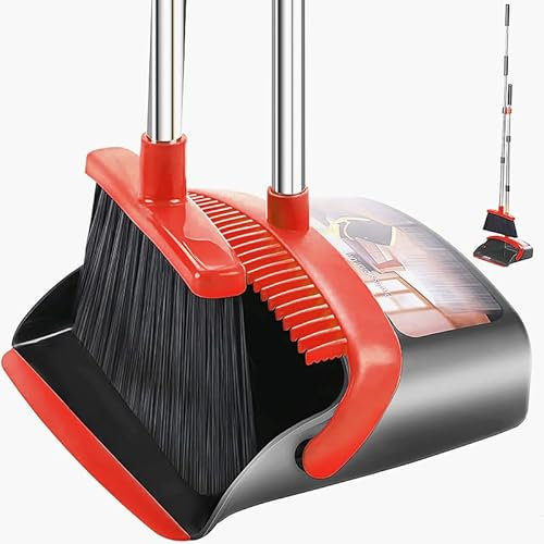 2-Pack is More economical，Broom and Dustpan， with 52 Long Handle, Dustpan Teeth with self-Cleaning Function, Indoor and Outdoor Sweeping, Perfect for Home Office