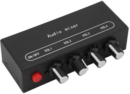 Stereo-Line-Sound-Mixer, 4-Kanal-Line-Mixer mit 3,5-mm-Stereo-Klinkenstecker, 4 Eingängen, 1 Stereo-Ausgang und Lautstärkeregelung, für PC, Telefon, Kopfhörer, Verstärker,