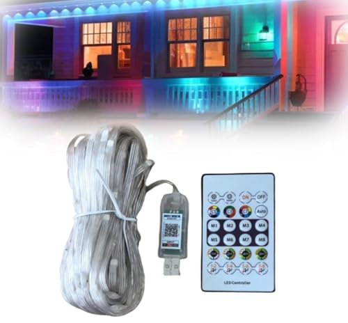 Smart Rainbow LED Permanent Outdoor Light - Smartlight, Permanente Außenbeleuchtung, Intelligente LED-Leuchten Wasserdicht IP65 mit 80 LED, Regenbogen Farbe Traufenleuchten für Dekor (15M)
