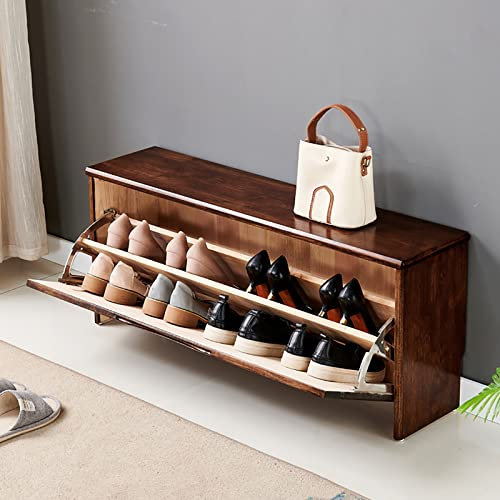 Generisch Schuhbank Handcrafted Solid Wood Shoe Bench Shoe Rack Shoe Organizer with Hidden Shoe Storage Rustic Wooden Shoe Storage Bench Easy Assembly Required