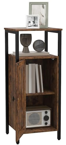 HOMCOM Comodino in Stile Industriale con 2 Ripiani Aperti e Scaffale Interno Regolabile su 3 Livelli, Tavolino da Soggiorno in Legno e Acciaio, 34x30x80 cm, Marrone Rustico