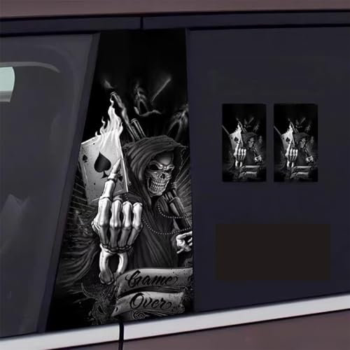 AFGQIANG 2Pcs Car Center Pillar Skull Decal, HD PVC Print, Horror Car Sticker for Windows & Doors