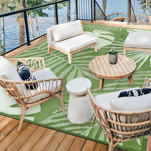 Capslpad Outdoor Teppich Wetterfest 180x270cm Faltbar Reversible Kunststoff Strohmatte Wendematte Tragbarer Campingbereich Teppiche Gegend Teppich für Picknick RV Terrasse Garten Strand, Salbeigrün
