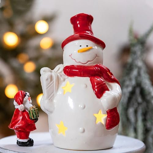 ACAREY Weihnachtsdeko aus Keramik mit LED Mini Weihnachtsbaum Weihnachtsmann Schneemann Weihnachten Deko lichter Für Weihnachten Theme Fenster Schlafzimmer Tischdekoration Innen (Schneemann)