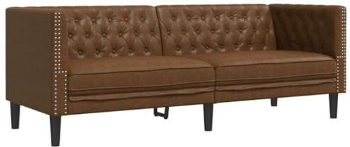 Canapé à 3 places Chesterfield marron similicuir daim