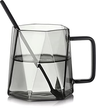 DOLPTBEZM Coffee s 460 ml großes Glas Kaffee kreatives Design Tasse Home Kaffee Polygonale Tasse Haferflocken Tasse Frühstückstasse Büro Retro große Kaliber Te