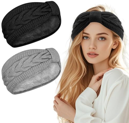 2 Pièces Bandeau Cheveux Femme Hiver, Bandeaux Hiver Serre-Tête, Bandeau En Tricot ÉpaisChauds et Épais En Automne et Hiver