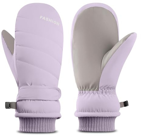 Bototack Winter-Ski-Fäustlinge für Damen, wasserdichte Touchscreen-Schneehandschuhe mit Fleece, rutschfest, warm, winddicht, Snowboardhandschuhe zum Skifahren, Wandern, Radfahren (lila)