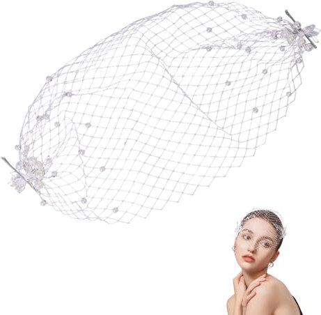CHGCRAFT Vogelkäfig Gesichtsschleier Perle Fasacinator Weißes Mesh Spitze mit Perlen Stirnband Schleier Fascinator Hut für Frauen Tea Party Dinner Party Ostern Braut Hochzeit
