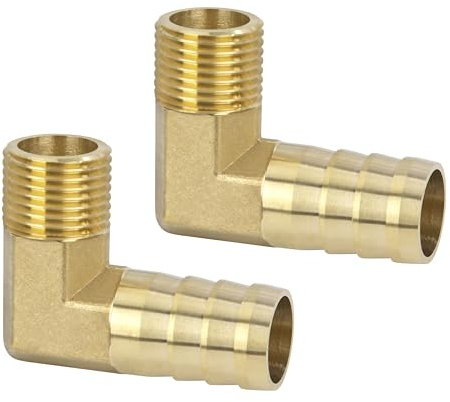 2PCS Raccords de Tuyau Coude Cannelé Connecteur en Laiton, 19mm x G1/2 Adaptateur de Tuyau Mâle pour Eau Carburant Air Eau Carburant Pneumatique Tuyau
