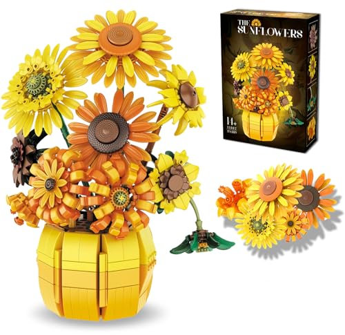 MayMeLeDi Sunflower Building Set with Vase, Van Gogh-Inspired Botanical Flower Collection for Adults & Teens, Flower Garden Building Toys for Women & Girls, Home Decor, Valentine's Day Gifts