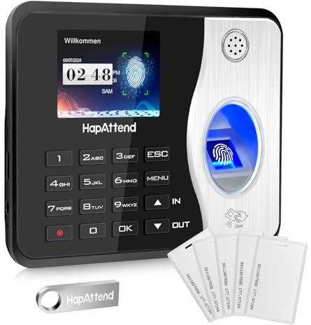 HapAttend zeiterfassung für kleinbetriebe, Fingerabdruck stempeluhr arbeitszeiterfassung stempeluhr, Deutsche Ausgabe stechuhr zeiterfassung Mitarbeiter mit 5 RFID (0 monatliche Gebühren H3)