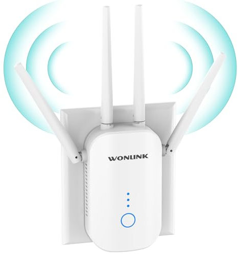 WONLINK WiFi Extender Booster Range Extenders Booster for Home, Dual Band 5G 2.4G 1200Mbps Wireless Internet Booster WiFi Repeater with Ethernet Port, 4 High Gain Antennas, WPS Setup, UK Plug, White