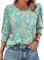 Aokosor Womens Tops 3/4 Sleeve T Shirts for Women UK Crew Neck Tunic Womens Blouses Ladies Tops Size 10-12 Green Floral