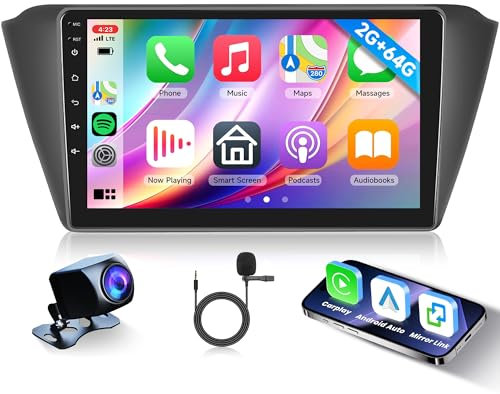 2G+64G Wireless Carplay Android Autoradio 2 Din für Skoda Fabia 3 III 2015-2019 9 Zoll Touchscreen Autoradio mit Android Auto Navi GPS WIFI Mirror Link Bluetooth FM/RDS Radio USB/EQ/SWC Rückfahrkamera