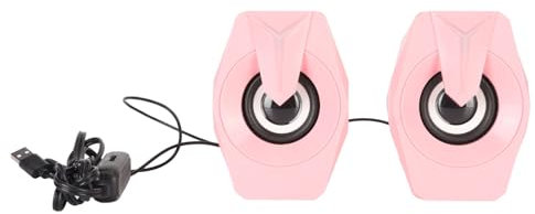 USB Powered Speaker with RGB Lights Portable Wired Subwoofer Speaker for Laptop and Desktop Computer Compact Design with Volume Control for Enhanced Sound Experience (Pink)