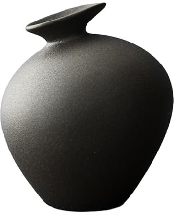 1pc Ikebana Vase 4.7x5.5 Schwarzer Keramik Großer Körper Japanische Vase mit Neigung Hals Vintage & exquisiter Blumentopf für Zuhause, Teehaus, Café, Büro.
