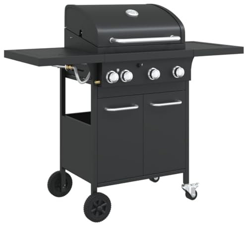 Gasgrill mit 4 Flammen Schwarz Pulverbeschichteter Stahl