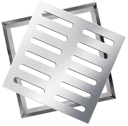 Griglia di drenaggio per esterni, griglia di drenaggio e telaio, copertura per lo scarico del canale, griglia per l'acqua piovana, quadrata, acciaio inox 304, spessore 2 mm (300 x 300 x 20 mm)