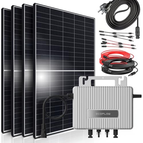 SUNNIVA® 1800W Balkonkraftwerk 800W komplett Steckdose - Ecoflow Stream 800W Wechselrichter - PV Solaranlage Komplettset - 4x 450W (1800W) Solarmodule - inkl. 5m Kabel - Bluetooth, WIFI