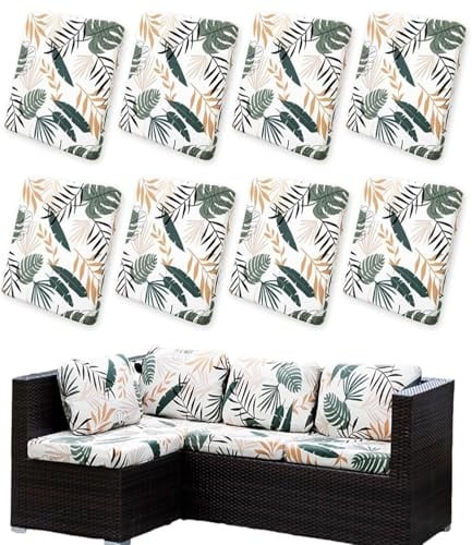 Hiseng Housses de Coussin de Canapé D'extérieur Extensibles Lot de 8, Imprimé Housses de Coussin de Siège Canapé de Remplacement pour Salon de Jardin, Meubles de Terrasse