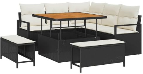 vidaXL 8-teiliges Garten-Sofa-Set mit Kissen in Schwarz und Creme für Balkon und Terrasse. Modular und modern im Lounge-Design.