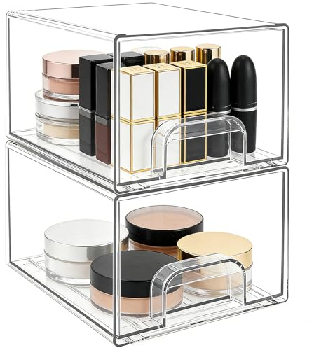 Organizer mit Schubladen, 2-Schubladen 2er Stück Schubladenbox, Durchsichtige Acryl Büro Organizer, Make-up-Organisator, Aufbewahrung für Bürobedarf, Schmuck, Stifte & Schreibwaren