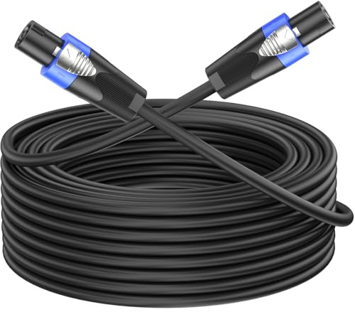 Jumwa 100M Speakon Cables for DJ/PA/Amplifier Heavy Duty Audio 15AWG Speaker Cables with Twist Lock, M-M