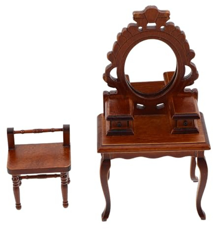 Gogogmee Échelle Table de Toilette Vintage avec Miroir et Tabouret Mobilier et Élégant pour Décor de Chambre de Poupée