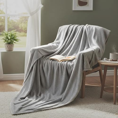 Kuscheldecke Fleecedecke 90 x 150 cm Decke Super Soft 300 G/M² Flanell Decke Couchdecke Warme Überwurfdecke Sofadecke Flanell Polar Fleecedecke für Home & Office, Hellgrau
