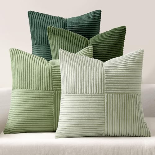 MIULEE Kissenbezug 60x60 Kordsamt Sofakissen Patchwork Grün Serie 4er Set | Dekokissenhülle Zierkissenbezüge Square Zierkissen für Sofa Wohnzimmer Schlafzimmer