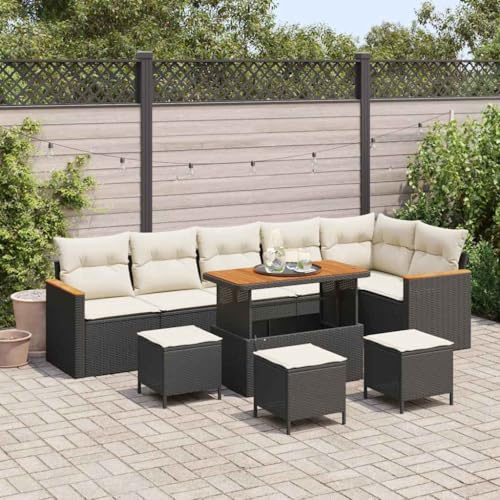 Mokuyary Gartensofa-Set 10 pcs Schwarz Poly-Rattan Gartenmöbel Set, Outdoor Balkonset Terrassenmöbel, Gartenlounge Sitzgruppe für Terrasse, Balkon, Garten -I