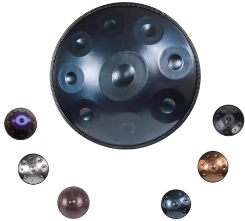 Handpan Drum 22 Zoll 9/10/12 Noten D Kurd 432/440Hz Steel Handpan Instrument Handabgestimmtes Komplettset Harmonic Percussion Hand Pan für Anfänger Profis Musiktherapie(Blau,440HZ/10Note)