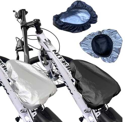AEUXZA 2er Set Fahrradsattel Regenschutz & Sonnenschutz, Beidseitig Verwendbar, Wasserdicht & Hitzeschutz Sattelbezug mit Gummizug, Universal für Citybike und MTB